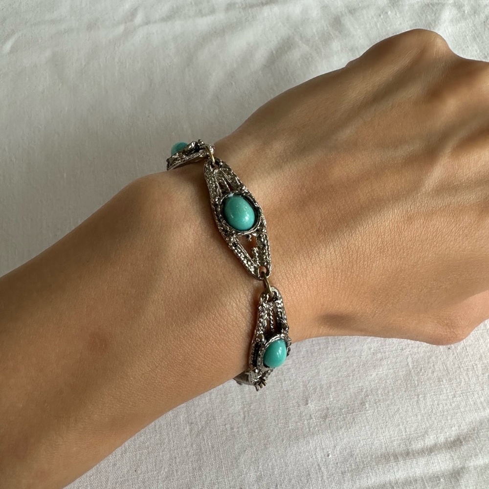 Silver and Faux Turquoise Bracelet